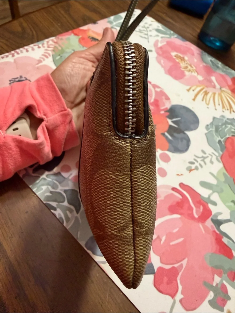 COACH Brown and Olive Signature Wristlet